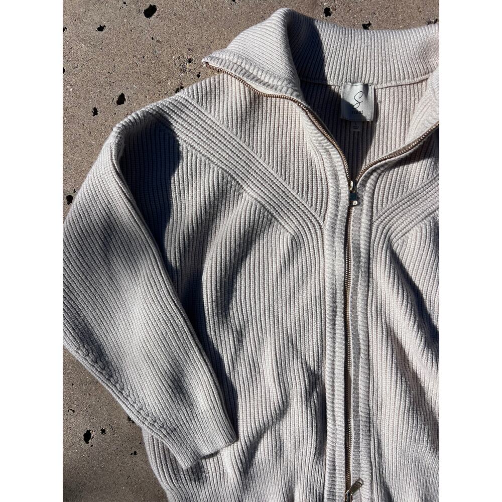 Sioni Cream Ribbed Zip Up Knit Sweater Gold Zipper Women’s Size L